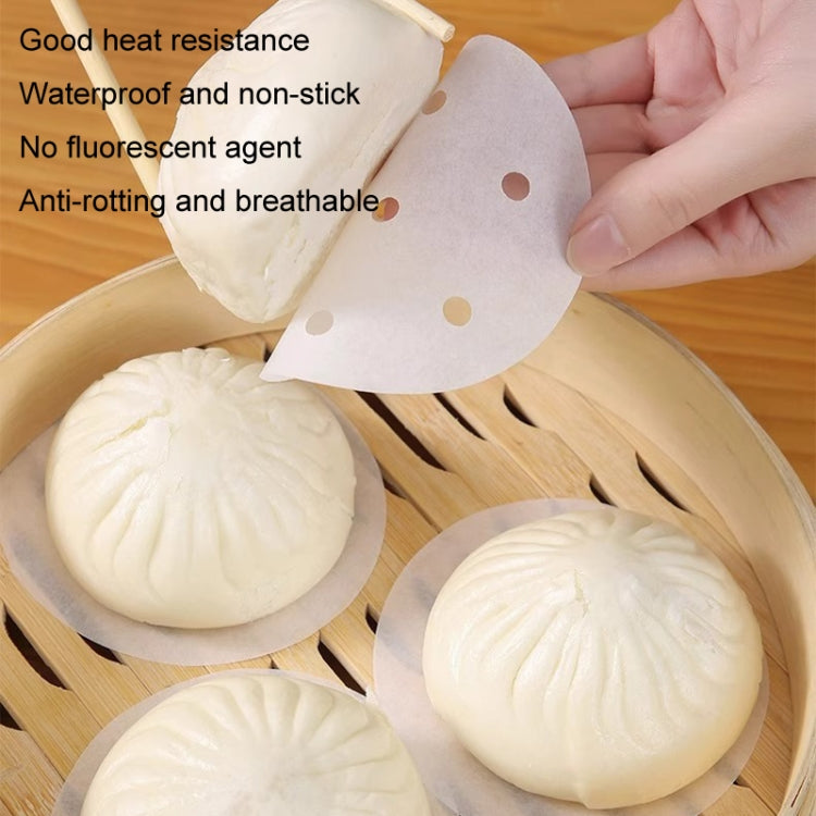 100pcs Food Grade Disposable Round Non-stick Steamer Paper Perforated Buns Steamer Pads, 7.6cm, 8.89cm, 10.16cm, 11.4cm, 12.7cm, 14cm, 16.5cm