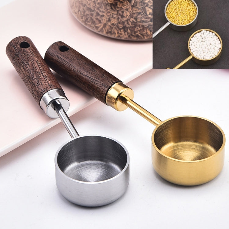 15ml Wooden Handle Stainless Steel Measuring Spoon Coffee Powder Milk Powder Spoon, Silver, Gold