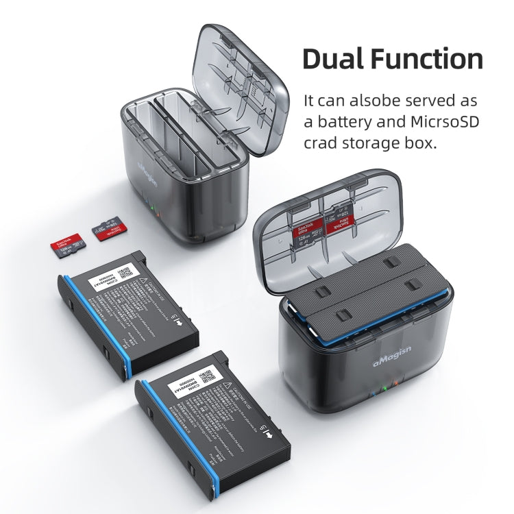 For Insta360 X4 AMagisn Dual Battery Charging Box Transparent Battery Storage Compartment, For Insta360 X4 Transparent