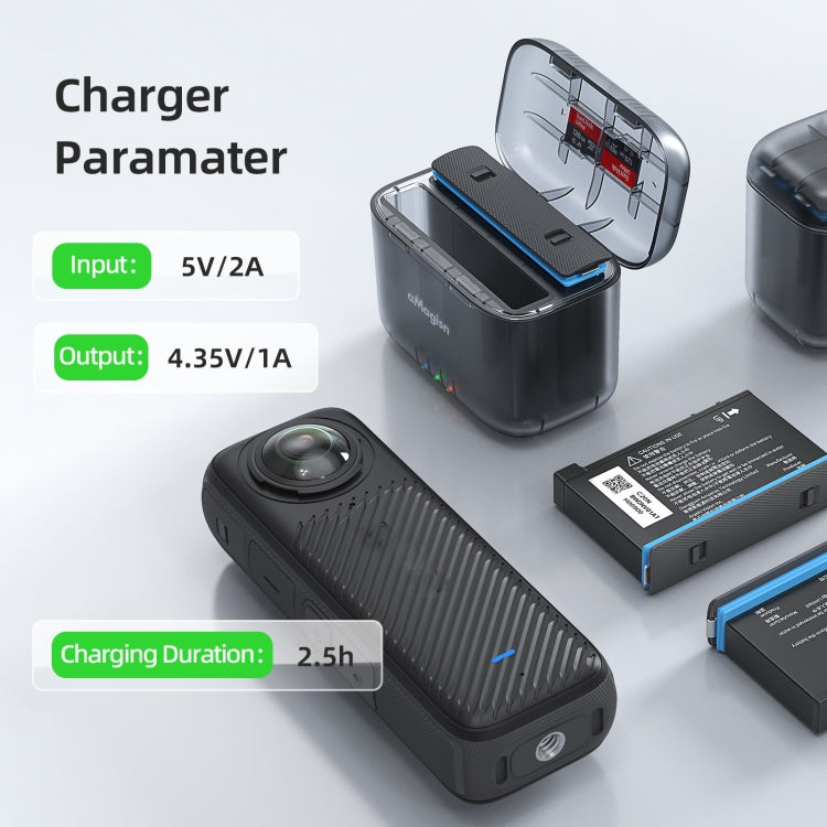 For Insta360 X4 AMagisn Dual Battery Charging Box Transparent Battery Storage Compartment, For Insta360 X4 Transparent