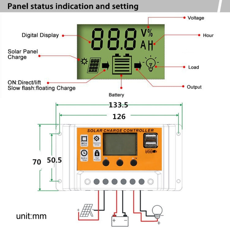 12V/24V Simple Solar Controller Light Time Control Solar Panel Regulator Controller With USB