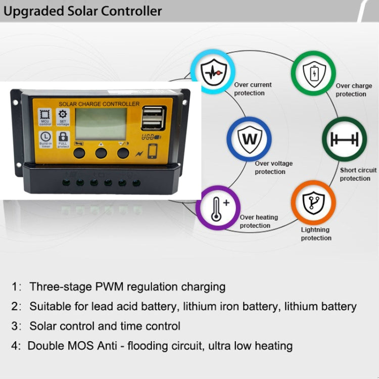 12V/24V Simple Solar Controller Light Time Control Solar Panel Regulator Controller With USB