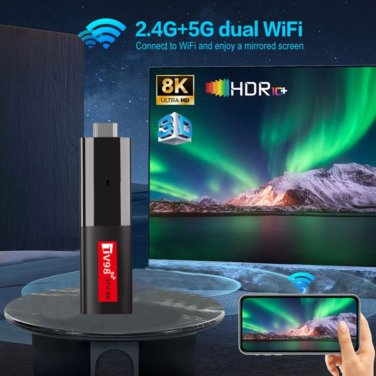 TV98 ATV 8K Allwinner H618 Android 14 2.5G+5G Dual Wifi HD Set-Top Box With Bluetooth Voice Remote Controller