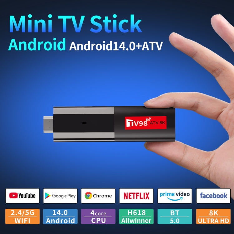 TV98 ATV 8K Allwinner H618 Android 14 2.5G+5G Dual Wifi HD Set-Top Box With Bluetooth Voice Remote Controller