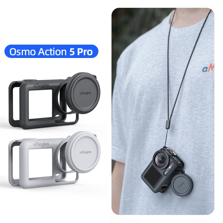 جراب حماية من السيليكون aMagisn لكاميرا DJI Osmo Action 5 Pro مع حبل وغطاء عدسة