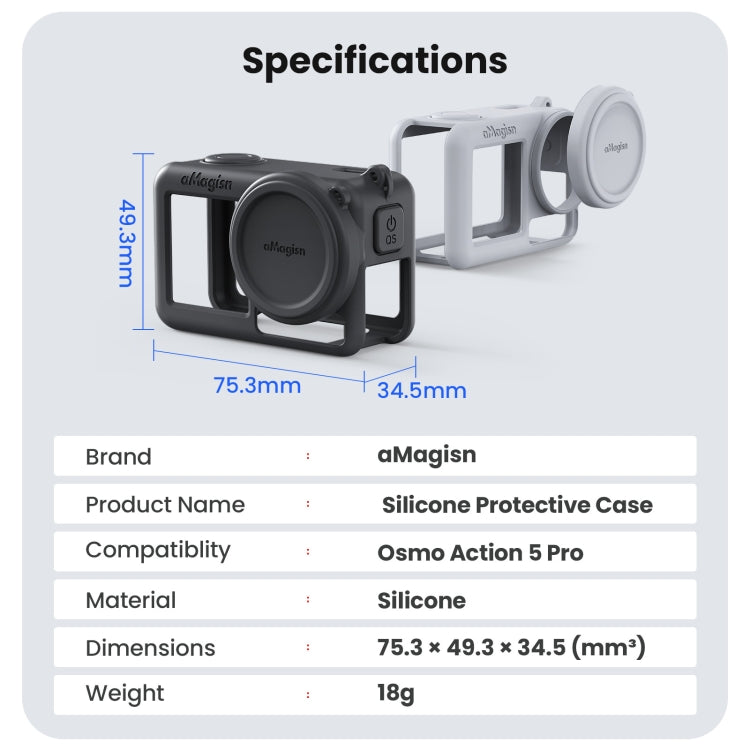 جراب حماية من السيليكون aMagisn لكاميرا DJI Osmo Action 5 Pro مع حبل وغطاء عدسة