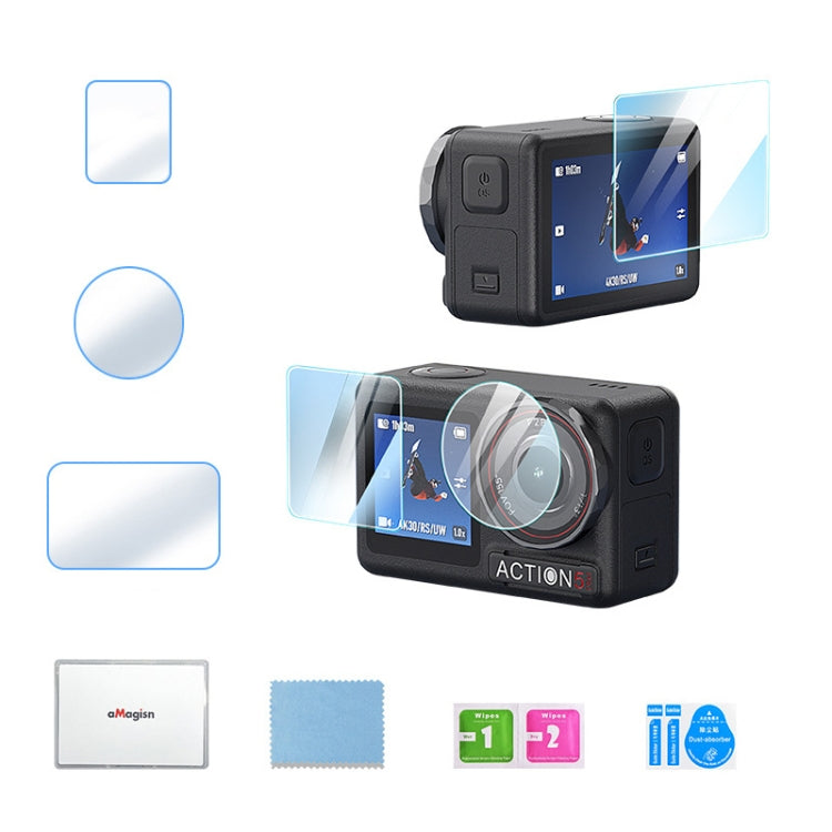مجموعة زجاج مقوى aMagisn 9H صلابة لكاميرا DJI Osmo Action 5 Pro، العبوة A