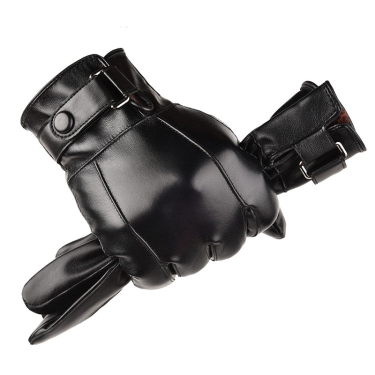 Fall Winter Men Leather Gloves PU Velvet Warm Riding Driving Touchscreen Gloves