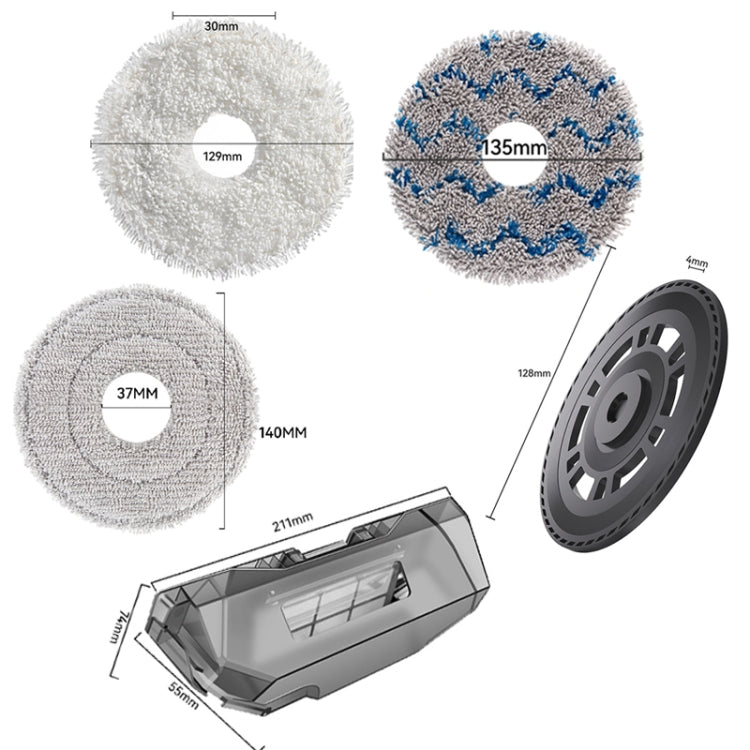 For Dreame X40 / X40 Pro Robot Vacuum Replacement, White Rag, Blue Gray Rag, Composite Rag, Carbon Dust Bag, Brush Cover White, Brush Cover Black, Rag Bracket, Dust Box, Clean Water Tank