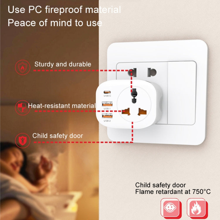 Universal Converter Plug 2USB+Type-C Smart Converter Socket