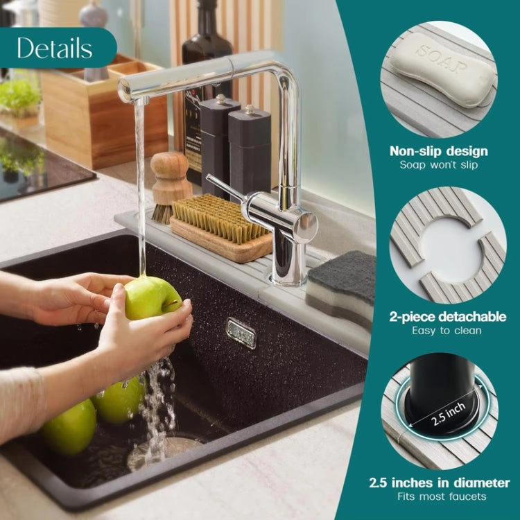 Diatomite Absorbent Mat Fast Drying Stone Kitchen Bathroom Faucet Sink Drainage Mat, 40x10cm+10x10cm, 60x10cm+10x10cm