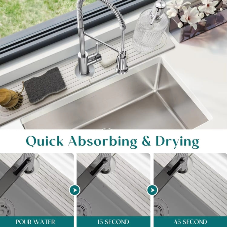 Diatomite Absorbent Mat Fast Drying Stone Kitchen Bathroom Faucet Sink Drainage Mat, 40x10cm+10x10cm, 60x10cm+10x10cm