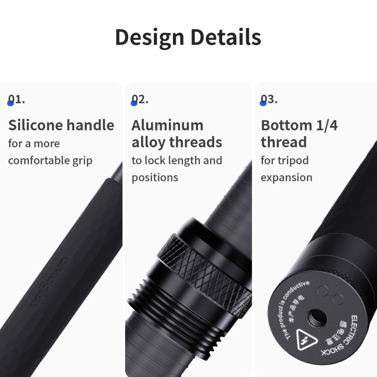 aMagisn 3m Carbon Fiber Invisible Selfie Stick Extension Rod For Action Camera