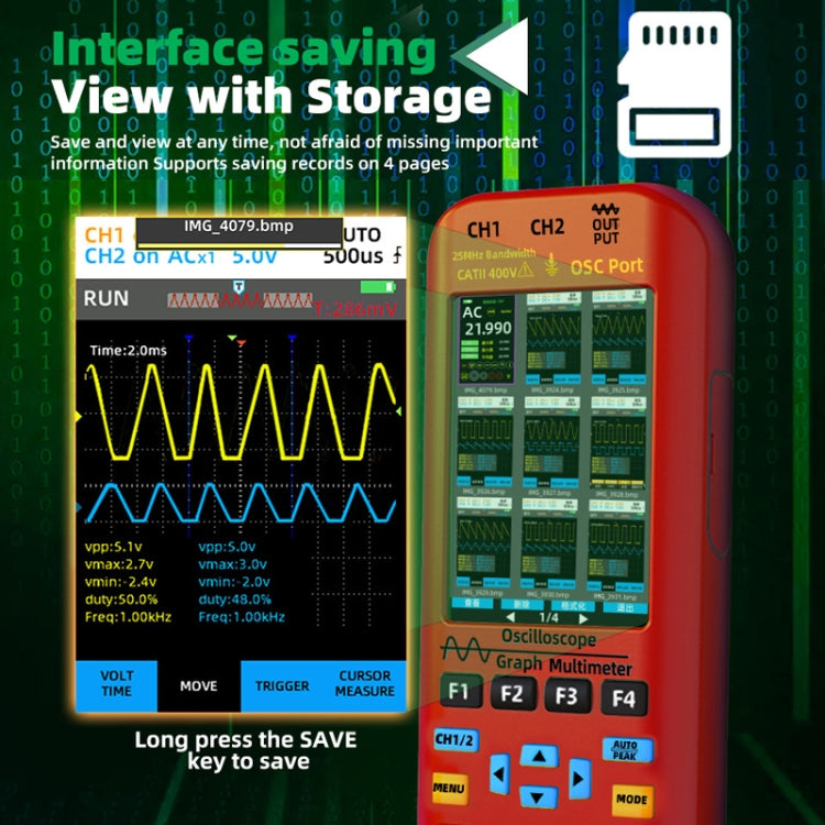 BSIDE O9 Digital Handheld Dual Channel 50MHz Oscilloscope Signal Source Multimeter