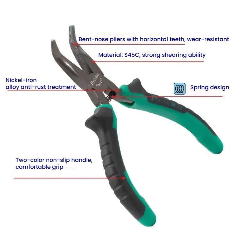 ProsKit PM-755 5 Inch Bent Nose Plier Small Curved Needle Cutting Pliers Wire Cutter