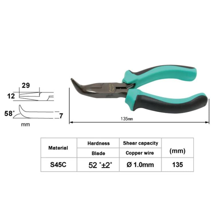 ProsKit PM-755 5 Inch Bent Nose Plier Small Curved Needle Cutting Pliers Wire Cutter