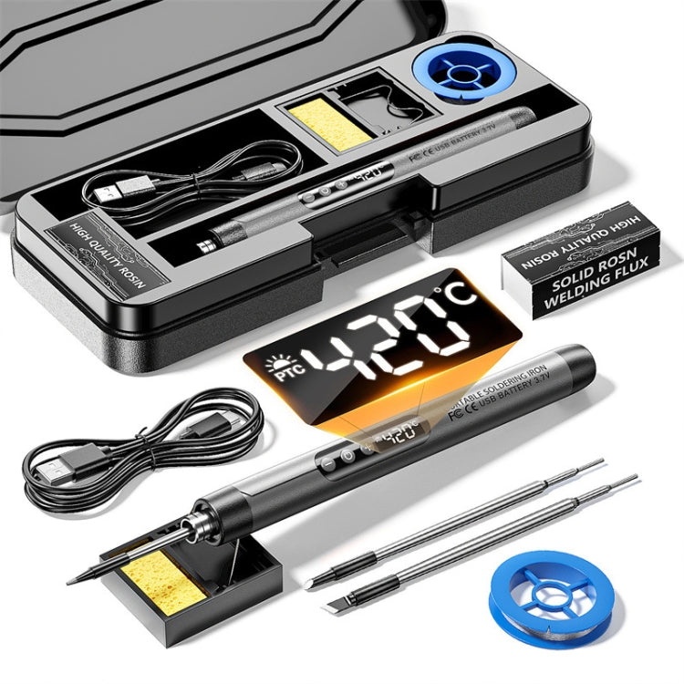 USB Digital Display Charging Soldering Iron Set 5-speed Temperature Adjustable, Standard Edition Gray, Standard Edition Orange, 3 Heads Gray