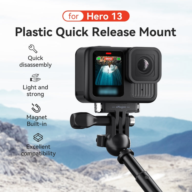 ملحقات محول بلاستيكي بقاعدة مغناطيسية سريعة الفك من aMagisn لكاميرا GoPro HERO13 Black، لكاميرا GoPro HERO13 البلاستيكية