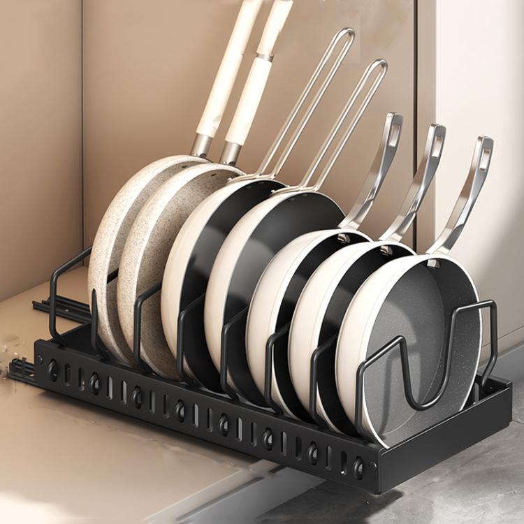 Kitchen Pull-Out Rack Pots And Pans Organizer Cabinet Countertop Dish Tray, 42cm Black, 42cm With Baffle Black, 42cm White, 42cm With Baffle White, 52cm Black, 52cm With Baffle Black, 52cm White, 52cm With Baffle White