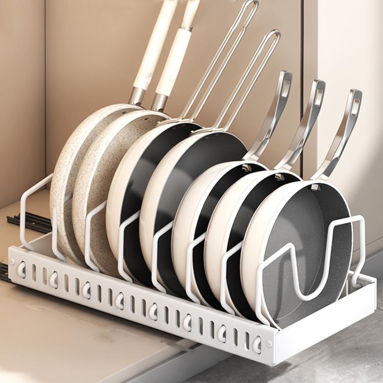 Kitchen Pull-Out Rack Pots And Pans Organizer Cabinet Countertop Dish Tray, 42cm Black, 42cm With Baffle Black, 42cm White, 42cm With Baffle White, 52cm Black, 52cm With Baffle Black, 52cm White, 52cm With Baffle White