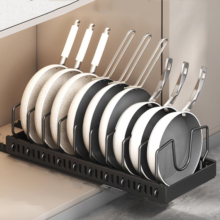 Kitchen Pull-Out Rack Pots And Pans Organizer Cabinet Countertop Dish Tray, 42cm Black, 42cm With Baffle Black, 42cm White, 42cm With Baffle White, 52cm Black, 52cm With Baffle Black, 52cm White, 52cm With Baffle White