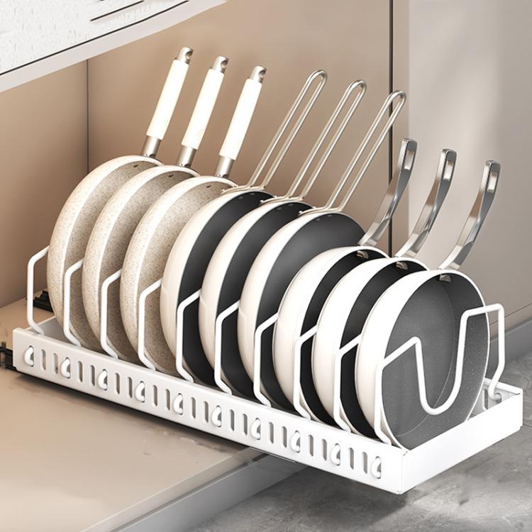 Kitchen Pull-Out Rack Pots And Pans Organizer Cabinet Countertop Dish Tray, 42cm Black, 42cm With Baffle Black, 42cm White, 42cm With Baffle White, 52cm Black, 52cm With Baffle Black, 52cm White, 52cm With Baffle White