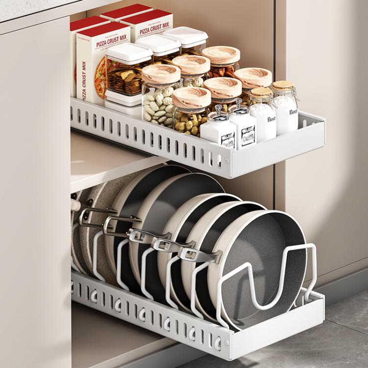 Kitchen Pull-Out Rack Pots And Pans Organizer Cabinet Countertop Dish Tray, 42cm Black, 42cm With Baffle Black, 42cm White, 42cm With Baffle White, 52cm Black, 52cm With Baffle Black, 52cm White, 52cm With Baffle White