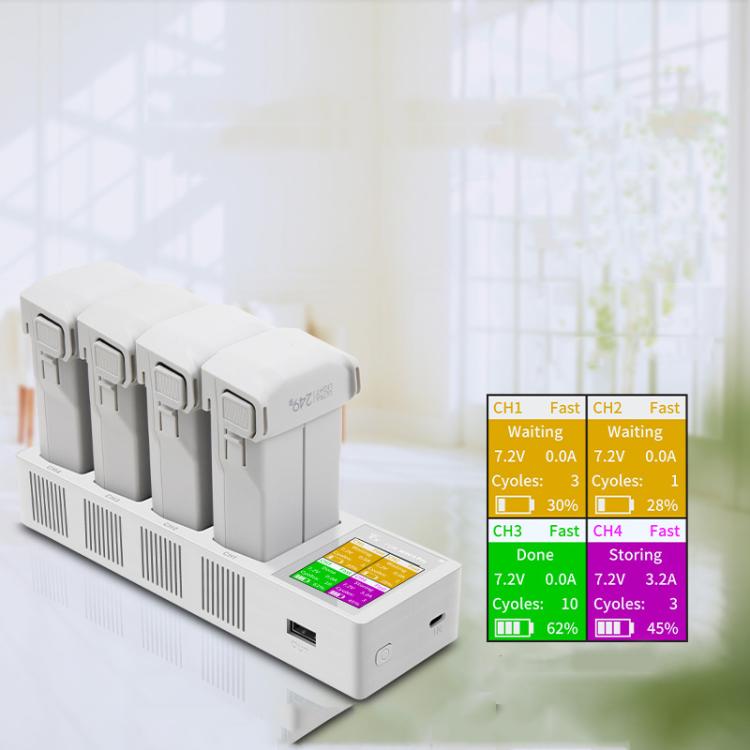 For DJI Mini 4 Pro / Mini 3 Pro / Mini 3 YX Four-Way Color Screen Charger Battery Manager, Four-Way