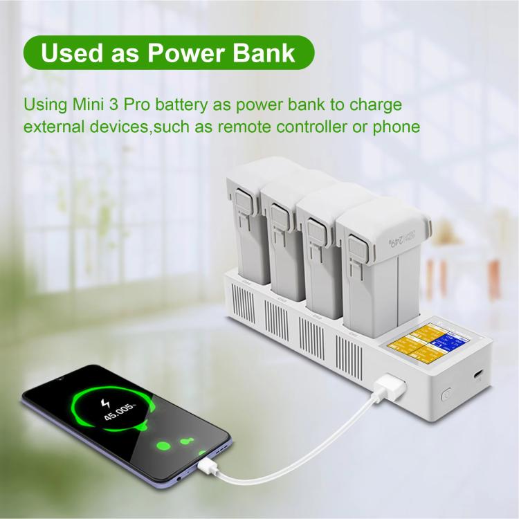 For DJI Mini 4 Pro / Mini 3 Pro / Mini 3 YX Four-Way Color Screen Charger Battery Manager, Four-Way