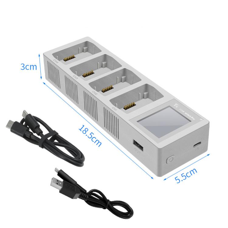 For DJI Mini 4 Pro / Mini 3 Pro / Mini 3 YX Four-Way Color Screen Charger Battery Manager, Four-Way