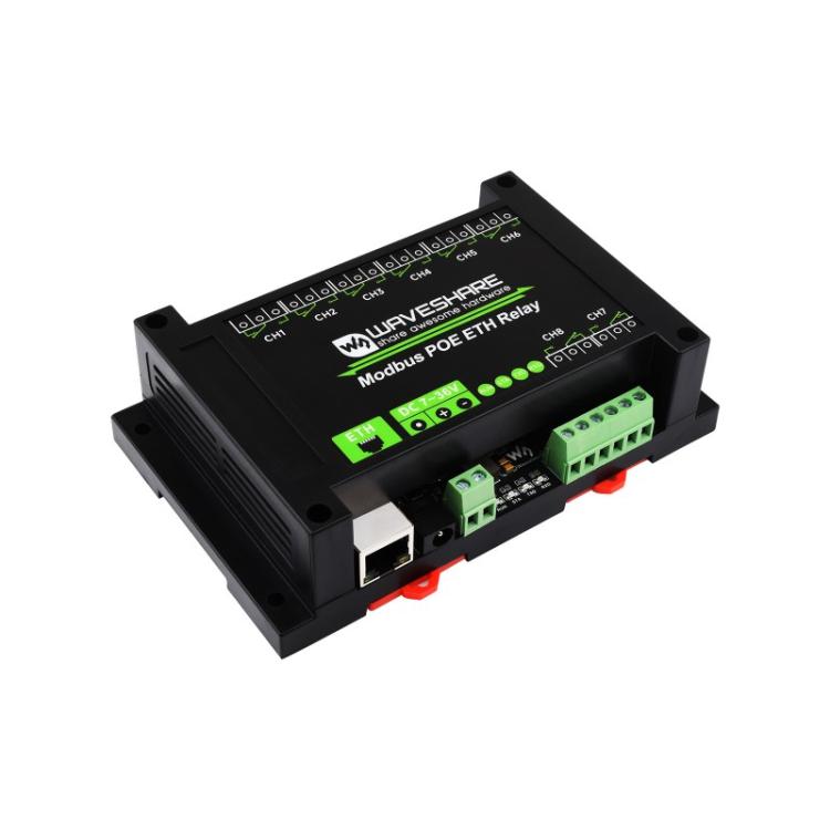 Waveshare 24964 Industrial 8-ch Ethernet Relay Module, PoE Port Communication