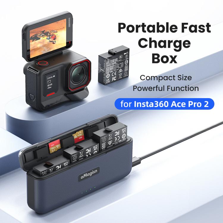 لبطارية Insta360 Ace Pro 2، صندوق شحن سريع aMagisn، حجرة تخزين الشاحن