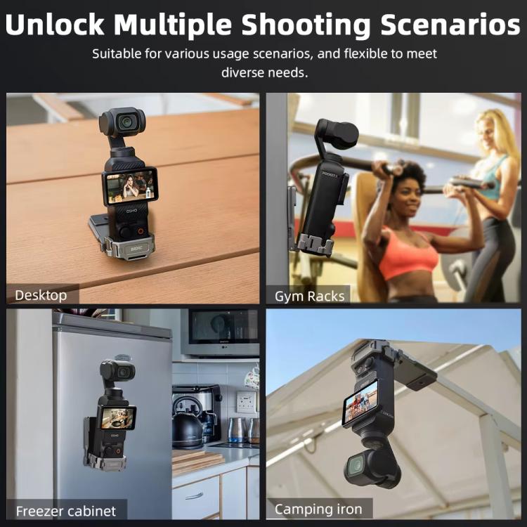 لـ DJI OSMO Pocket 3 BRDRC PO3005 حامل مشبك خلفي متعدد الوظائف بقاعدة مغناطيسية قابلة للتوسيع مع إطار ملحق، قاعدة مغناطيسية