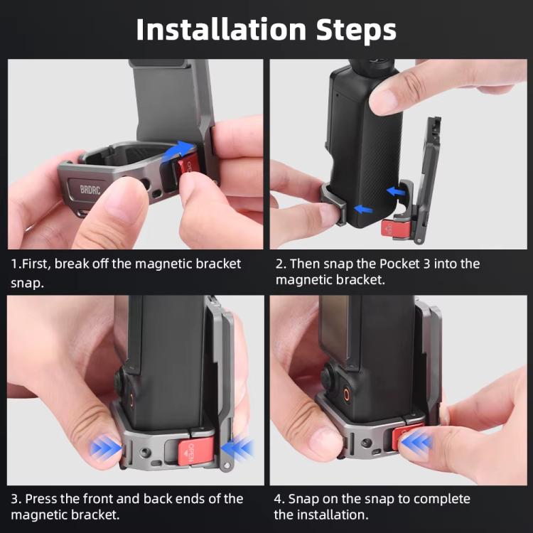 لـ DJI OSMO Pocket 3 BRDRC PO3005 حامل مشبك خلفي متعدد الوظائف بقاعدة مغناطيسية قابلة للتوسيع مع إطار ملحق، قاعدة مغناطيسية