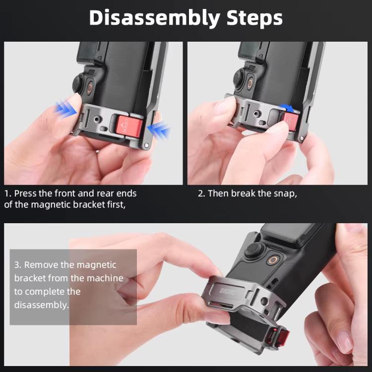 لـ DJI OSMO Pocket 3 BRDRC PO3005 حامل مشبك خلفي متعدد الوظائف بقاعدة مغناطيسية قابلة للتوسيع مع إطار ملحق، قاعدة مغناطيسية