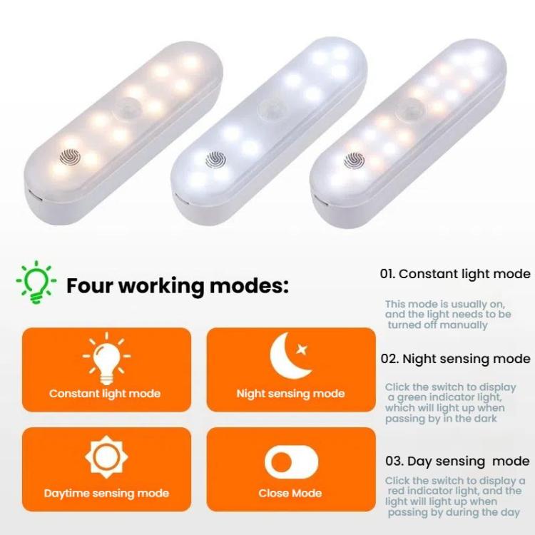 Magnetic LED Cabinet Light Motion Sensor Rechargeable Lamp 20 LEDs 3-color Temperature, A68-3A-11cm