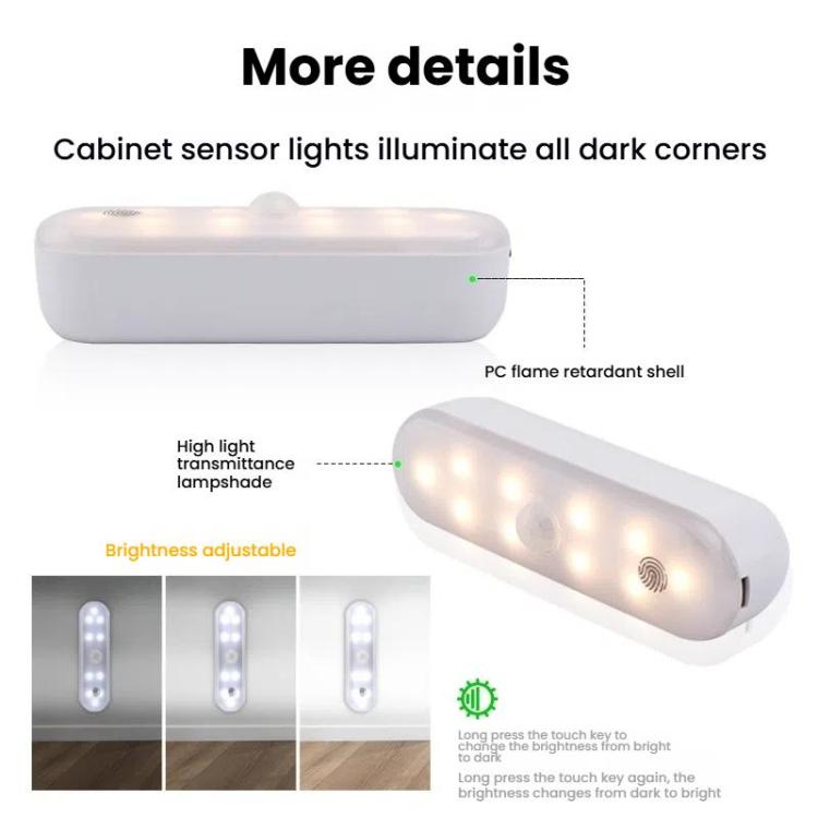 Magnetic LED Cabinet Light Motion Sensor Rechargeable Lamp 20 LEDs 3-color Temperature, A68-3A-11cm