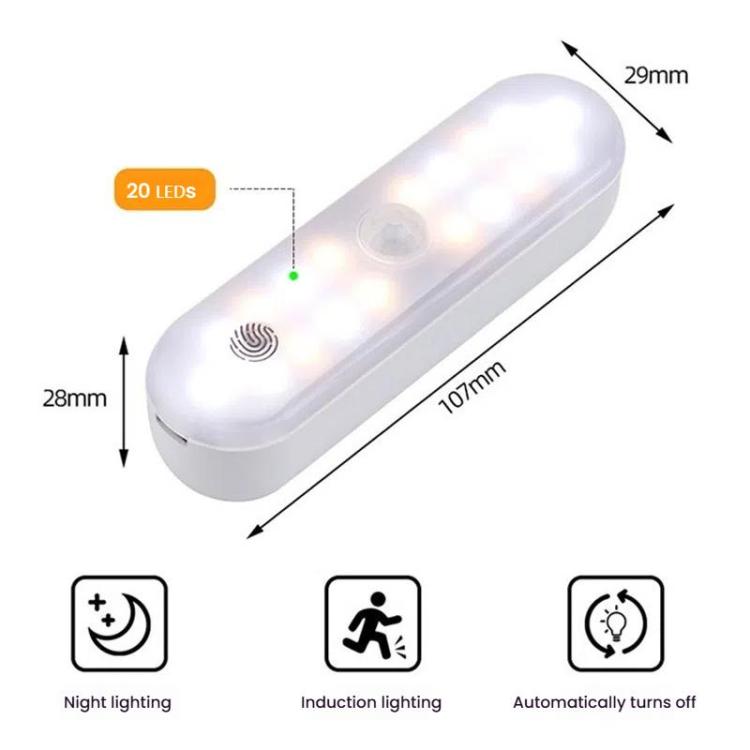Magnetic LED Cabinet Light Motion Sensor Rechargeable Lamp 20 LEDs 3-color Temperature, A68-3A-11cm
