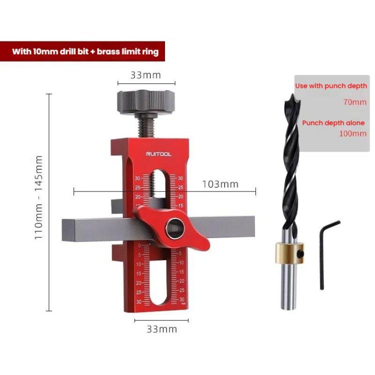 RUITOOL Cabinet Door Installation Locator Aids Adjustable Rebounder Punched Mounting Jig Leveling Device, With 10mm Drill + Brass Limit Ring, With 10mm Drill, With 6/8/10mm Drill Brass Limit Ring + 6/8mm Drill Sleeve, Without Drill