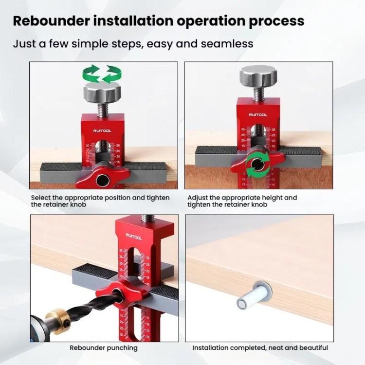 RUITOOL Cabinet Door Installation Locator Aids Adjustable Rebounder Punched Mounting Jig Leveling Device, With 10mm Drill + Brass Limit Ring, With 10mm Drill, With 6/8/10mm Drill Brass Limit Ring + 6/8mm Drill Sleeve, Without Drill