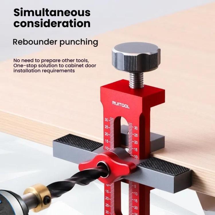RUITOOL Cabinet Door Installation Locator Aids Adjustable Rebounder Punched Mounting Jig Leveling Device, With 10mm Drill + Brass Limit Ring, With 10mm Drill, With 6/8/10mm Drill Brass Limit Ring + 6/8mm Drill Sleeve, Without Drill