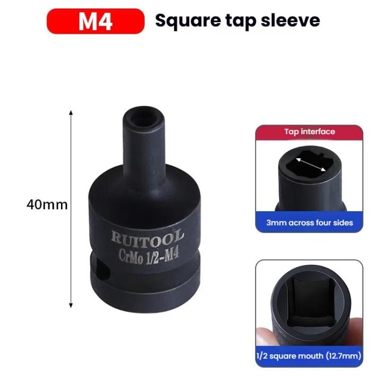 RUITOOL 1/2 inch Tap Socket Pneumatic Wrench Square Socket Inner Quarter Square Hole Wrench Tool, M4, M5, M6, M8, M10, M12, M14, M16, M18, M20, M22, M24, M27, M30