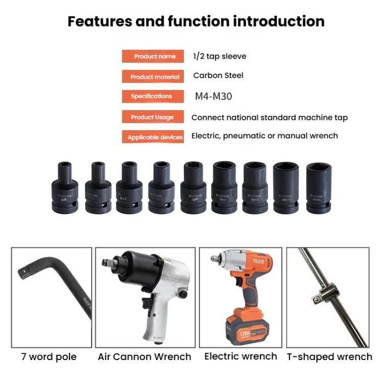 RUITOOL 1/2 inch Tap Socket Pneumatic Wrench Square Socket Inner Quarter Square Hole Wrench Tool, M4, M5, M6, M8, M10, M12, M14, M16, M18, M20, M22, M24, M27, M30