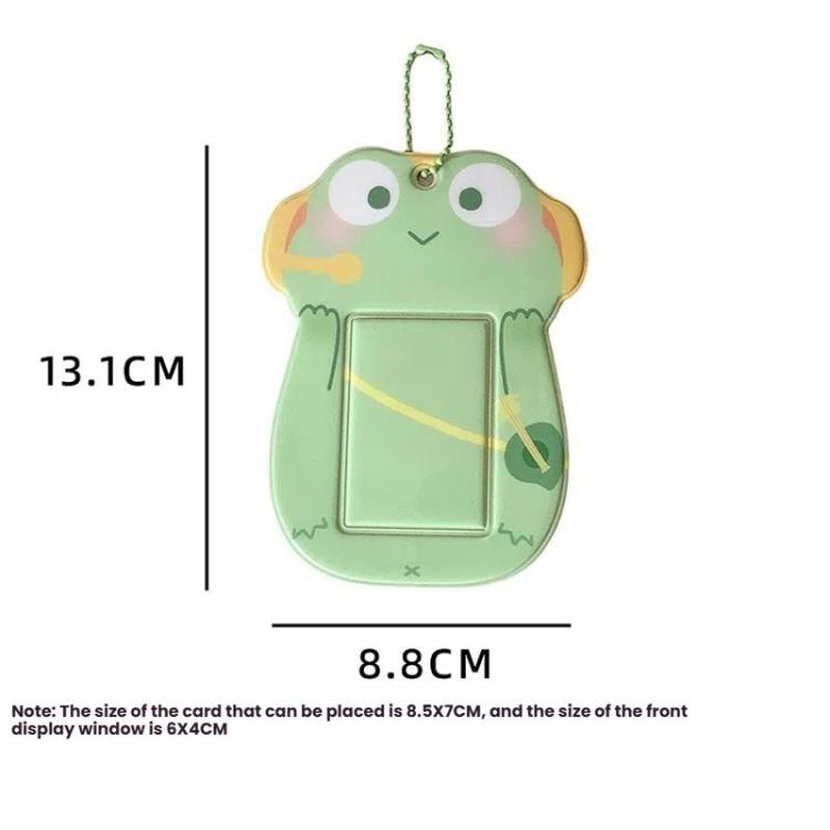 Hisocute Student Cartoon PVC Transparent Card Holder Cute Animal 3-Inch Idol Album Photo Card Case, White Bunny, Pink Bear, Green Frog