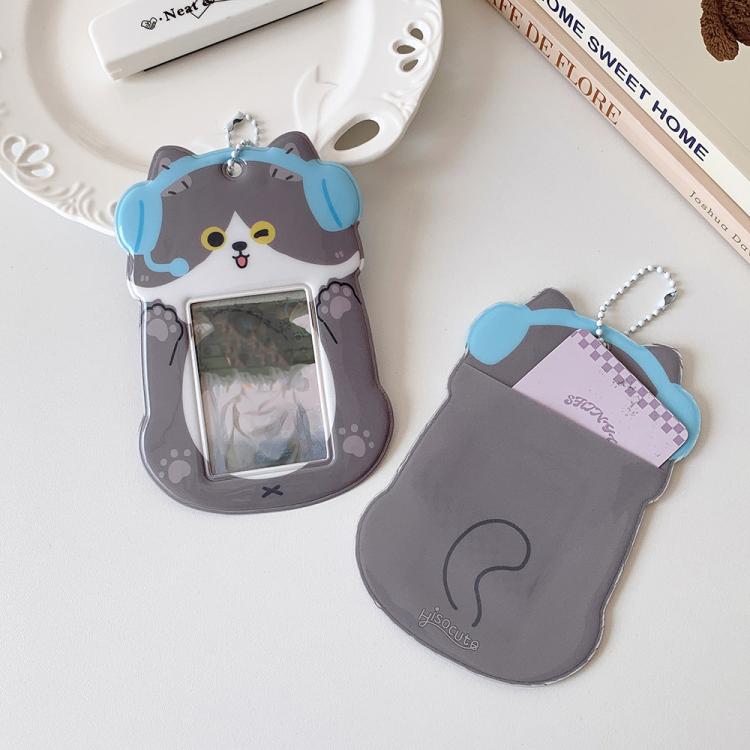 Hisocute Student Cartoon PVC Transparent Card Holder Cute Animal 3-Inch Idol Album Photo Card Case, White Bunny, Pink Bear, Green Frog
