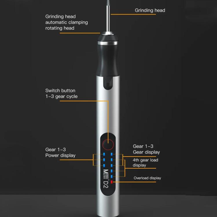 MaAnt D2 Rechargeable Speed Regulating Electric Grinding Pen Small Sanding Machine With 7 Sanding Heads, D2