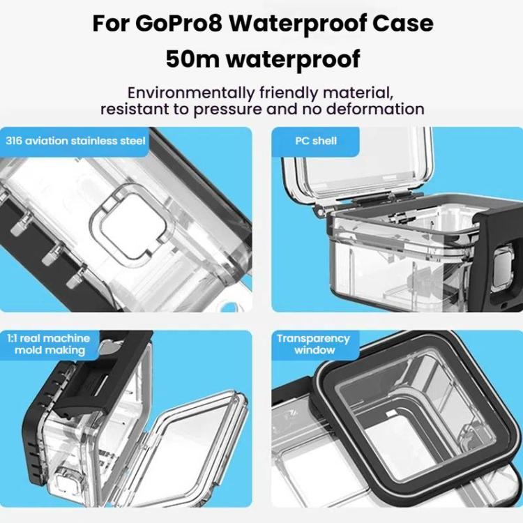 جراب TELESIN الواقي المقاوم للماء لكاميرا GoPro HERO8 باللون الأسود حتى عمق 50 مترًا، جراب غوص، ملحقات كاميرا رياضية