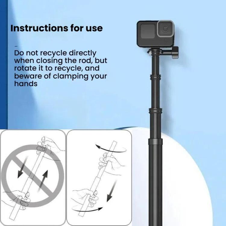 عصا سيلفي رياضية من TELESIN Gen 2 بطول 2.7 متر مصنوعة من ألياف الكربون لكاميرا GoPro HERO13 باللون الأسود / Insta360
