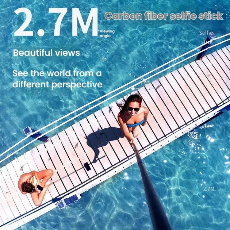 عصا سيلفي رياضية من TELESIN Gen 2 بطول 2.7 متر مصنوعة من ألياف الكربون لكاميرا GoPro HERO13 باللون الأسود / Insta360