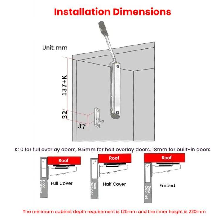Cabinet Door Upper Flap Support Rod Folding Spring Hinge Adjustable Pneumatic Rod, Randomly Stop